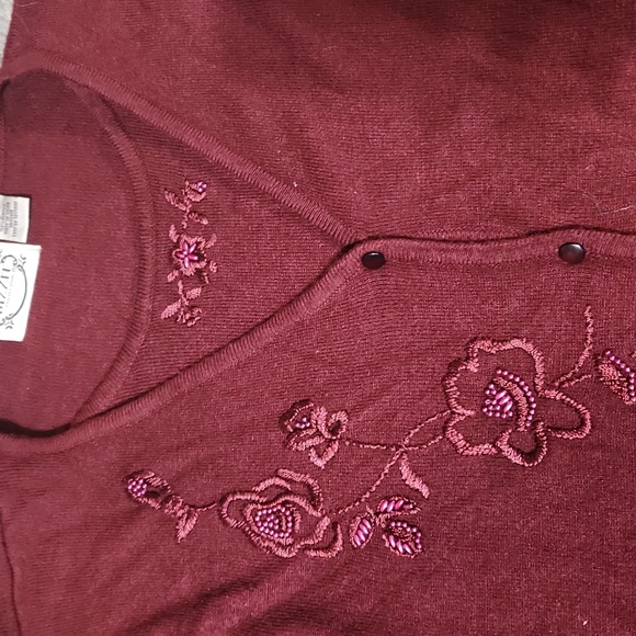 Embroidered roses pearls double sweater lg y2k burgundy - Picture 3 of 8